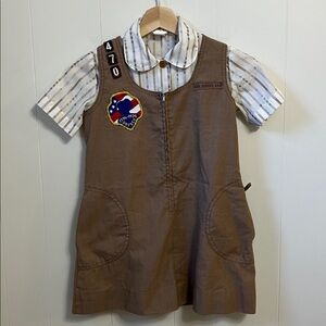 Vintage 70s Official Girl Scout Brownies Uniform Bicentennial Patch Dress Set 8